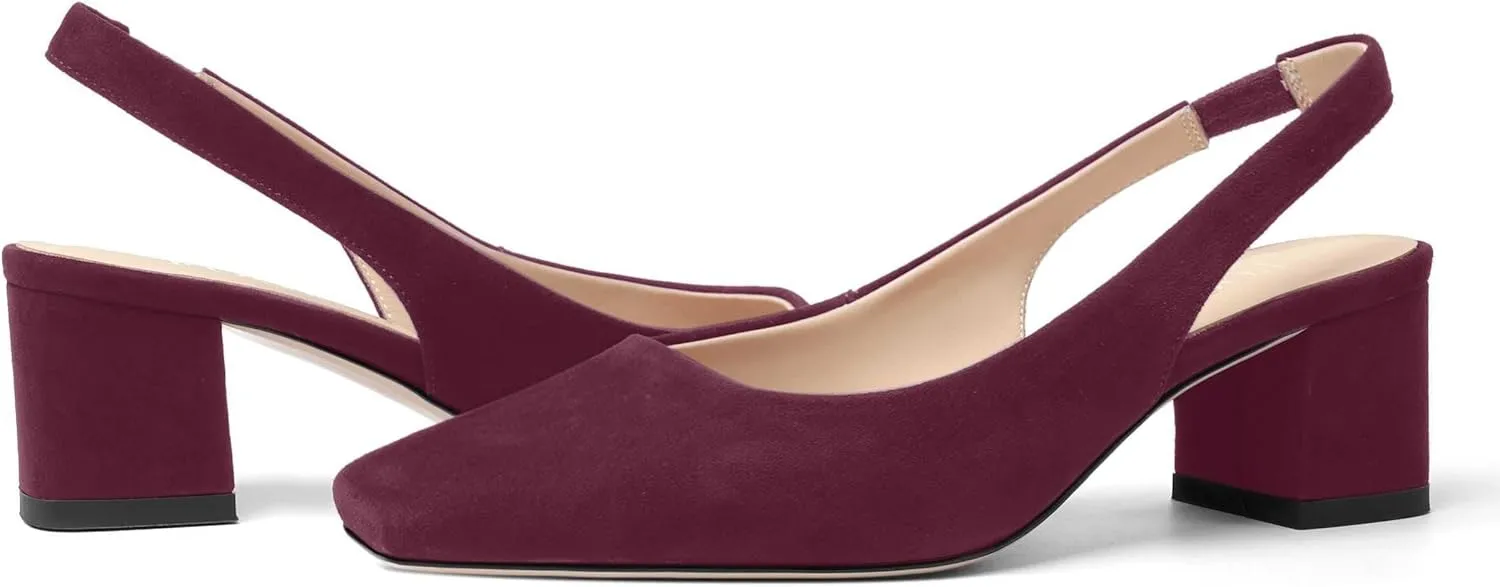 FOGEENA Womens Solid Suede Night Club Slip On Dress Square Toe Chunky Leather Low Heel Pumps Shoes 2 Inch