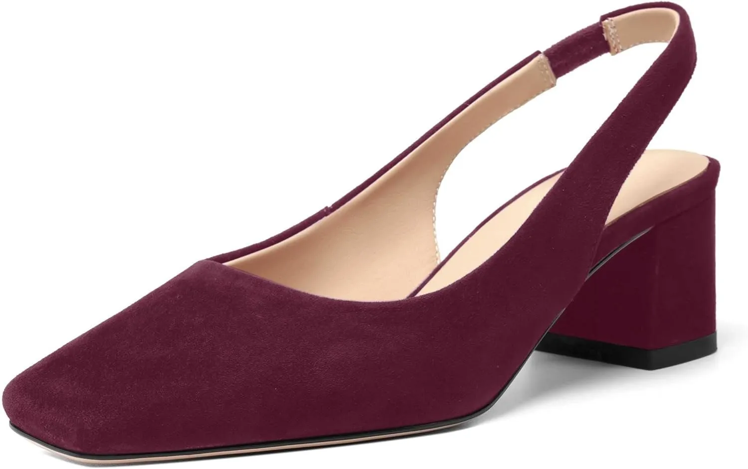 FOGEENA Womens Solid Suede Night Club Slip On Dress Square Toe Chunky Leather Low Heel Pumps Shoes 2 Inch