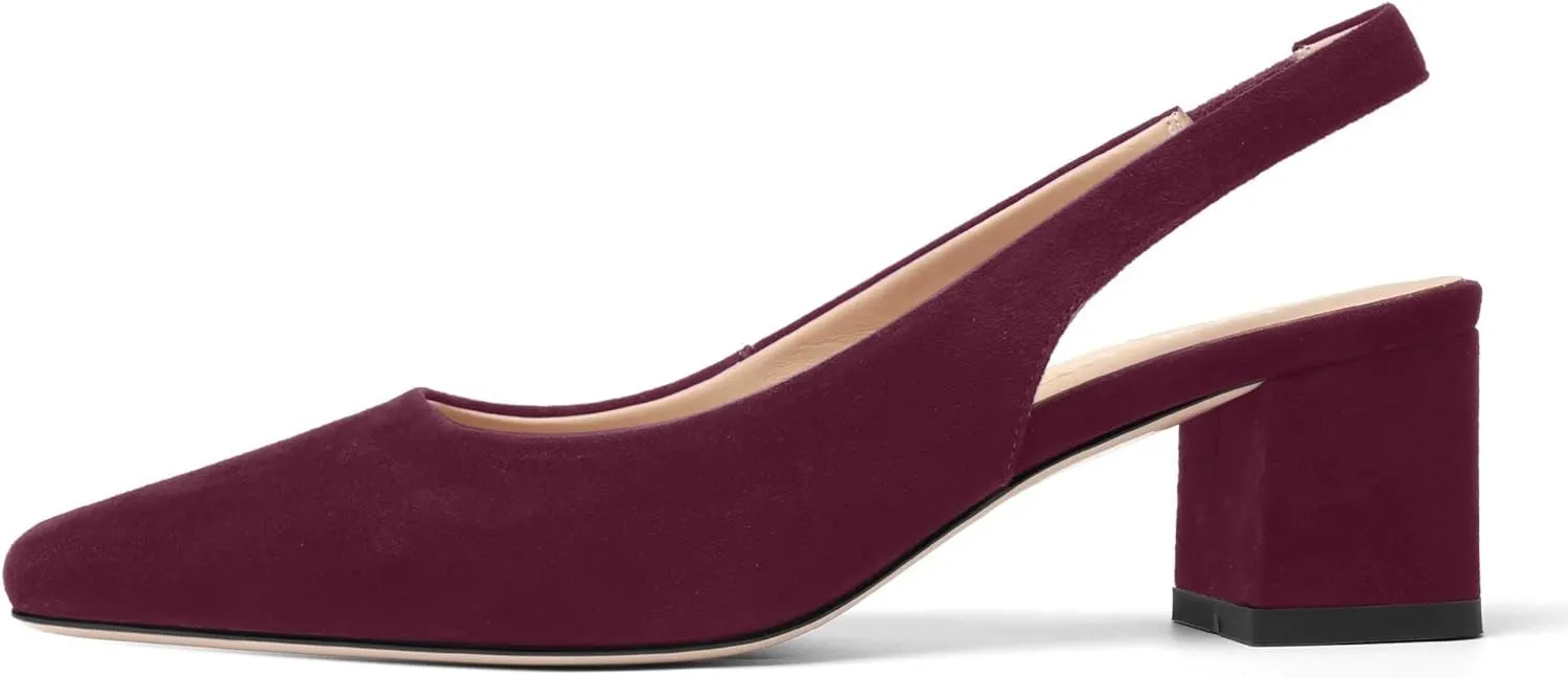 FOGEENA Womens Solid Suede Night Club Slip On Dress Square Toe Chunky Leather Low Heel Pumps Shoes 2 Inch