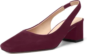 FOGEENA Womens Solid Suede Night Club Slip On Dress Square Toe Chunky Leather Low Heel Pumps Shoes 2 Inch