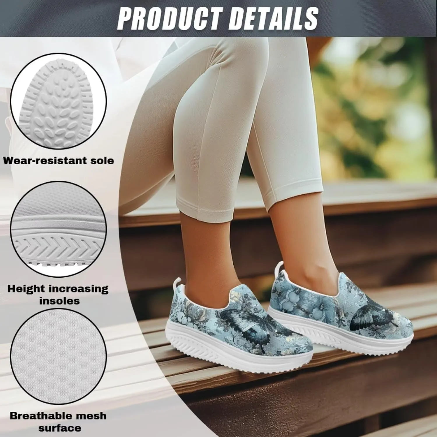 Forchrinse Womens Sneakers Slip On Wedges Shoes Comfortable Low Top Walking Shoes Breathable Thick Rocker Bottom Shoe