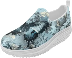 Forchrinse Womens Sneakers Slip On Wedges Shoes Comfortable Low Top Walking Shoes Breathable Thick Rocker Bottom Shoe