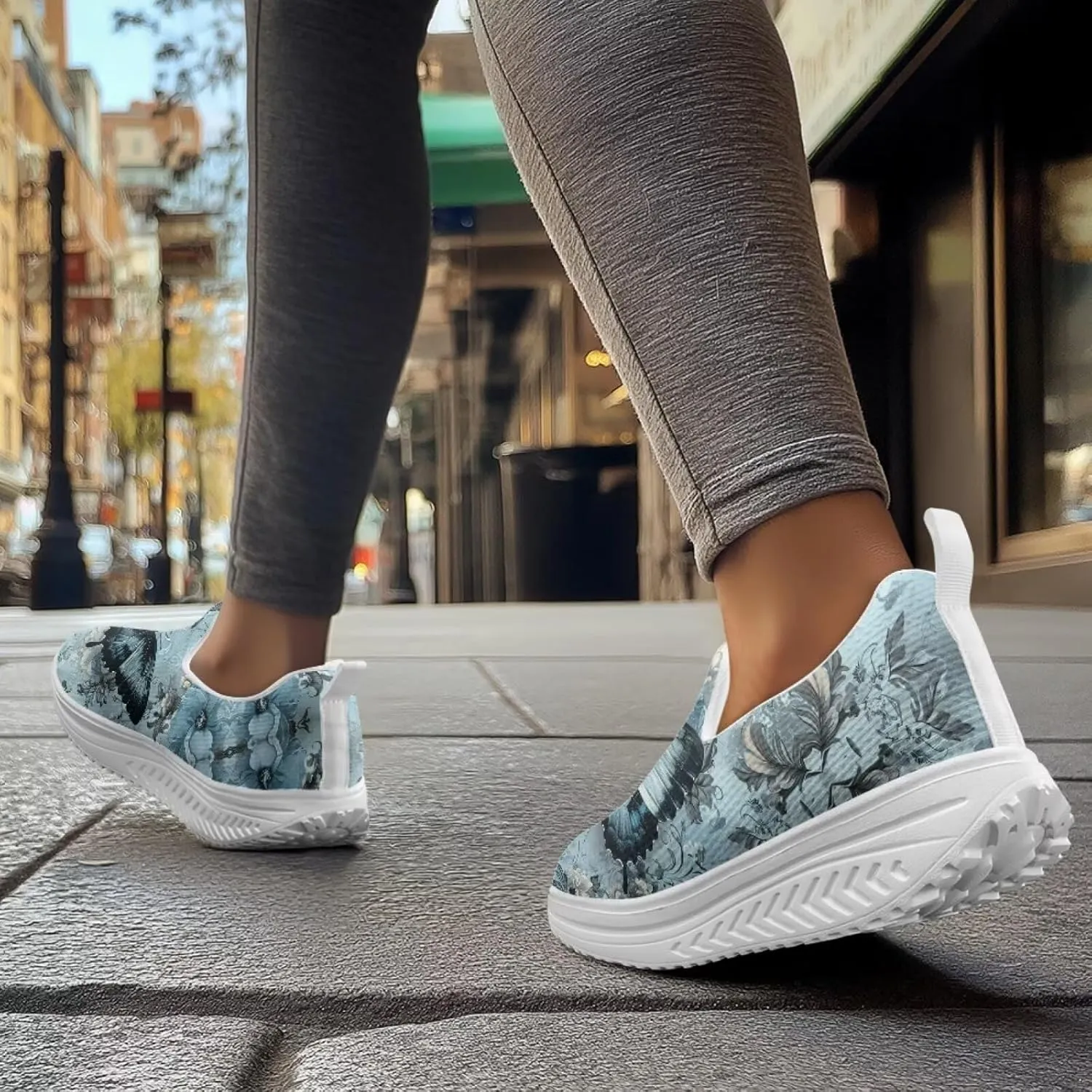 Forchrinse Womens Sneakers Slip On Wedges Shoes Comfortable Low Top Walking Shoes Breathable Thick Rocker Bottom Shoe