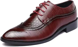 Formal Shoes Dress Oxford for Men Lace Up Brogue Embossed Crocodile Embossed PU Leather Rubber Sole Anti-Slip Slip Resistant Classic Suitable for Many Occasions.