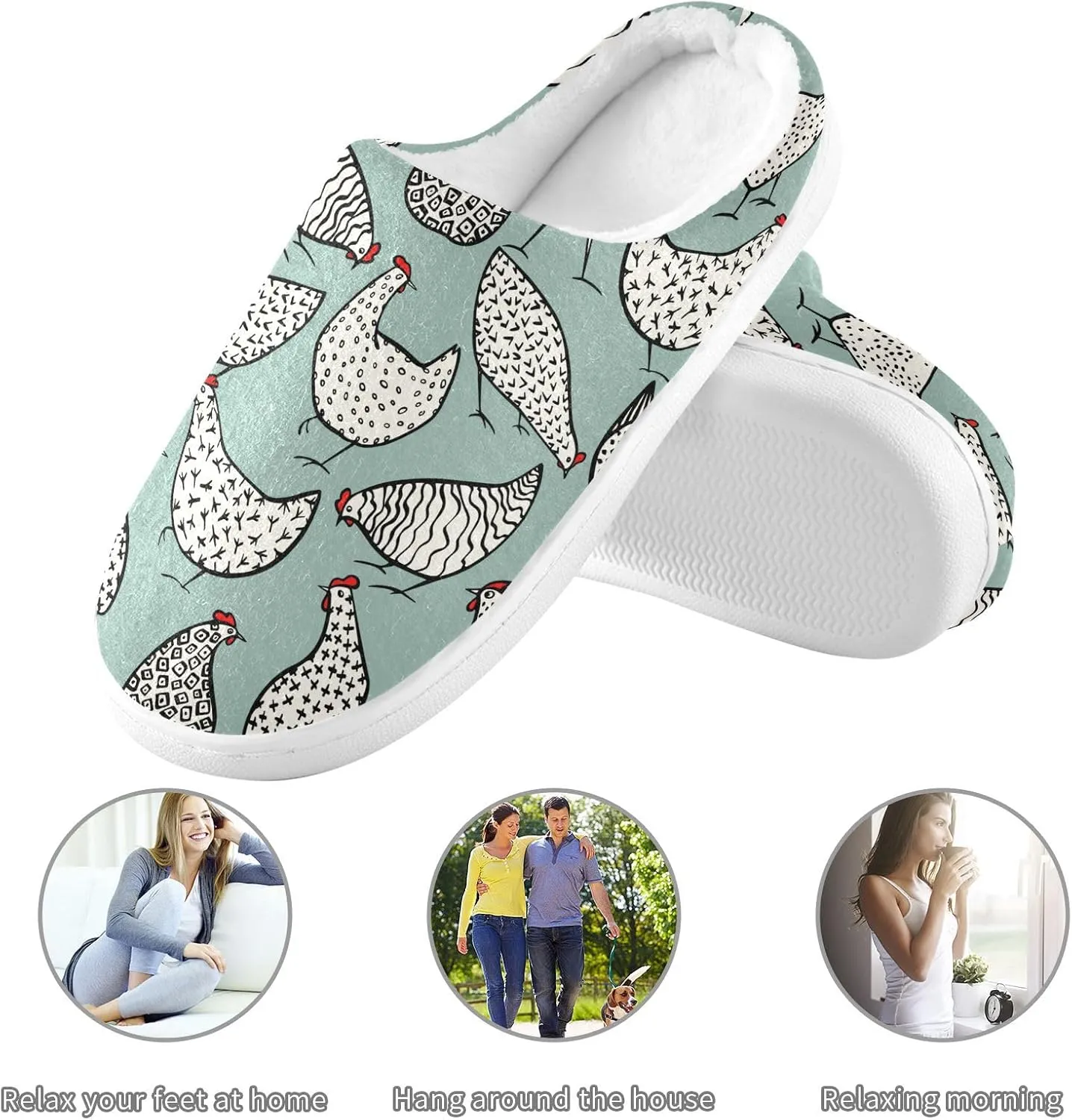 Funny Chicken House Slippers Cozy Fuzzy Slippers Memory Foam Warm for Women & Men Family Slippers