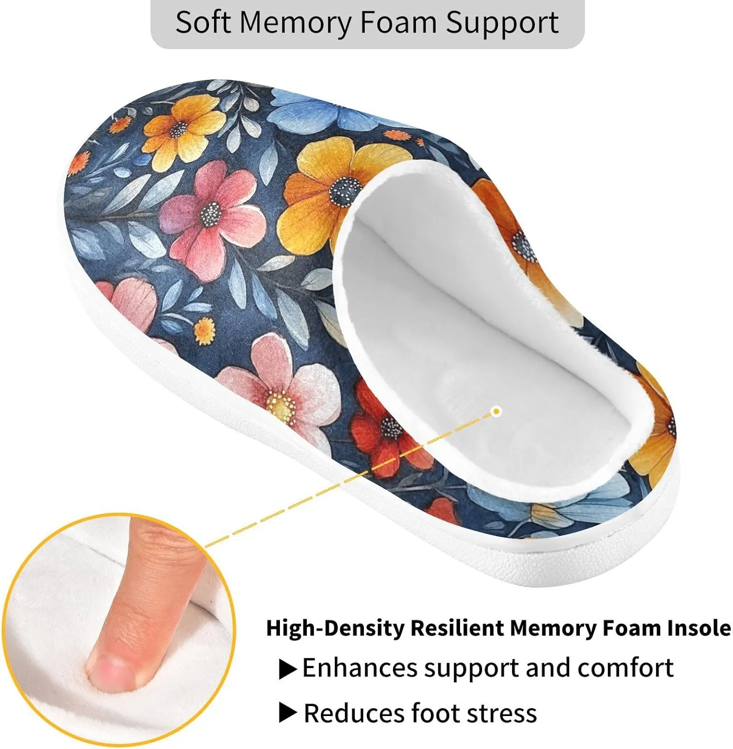 Funny Pampas Rustic Floral Cozy Furry House Slippers Winter Slippers with Memory Foam for Girls Home 6-7