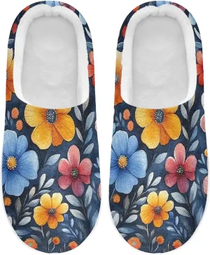 Funny Pampas Rustic Floral Cozy Furry House Slippers Winter Slippers with Memory Foam for Girls Home 6-7