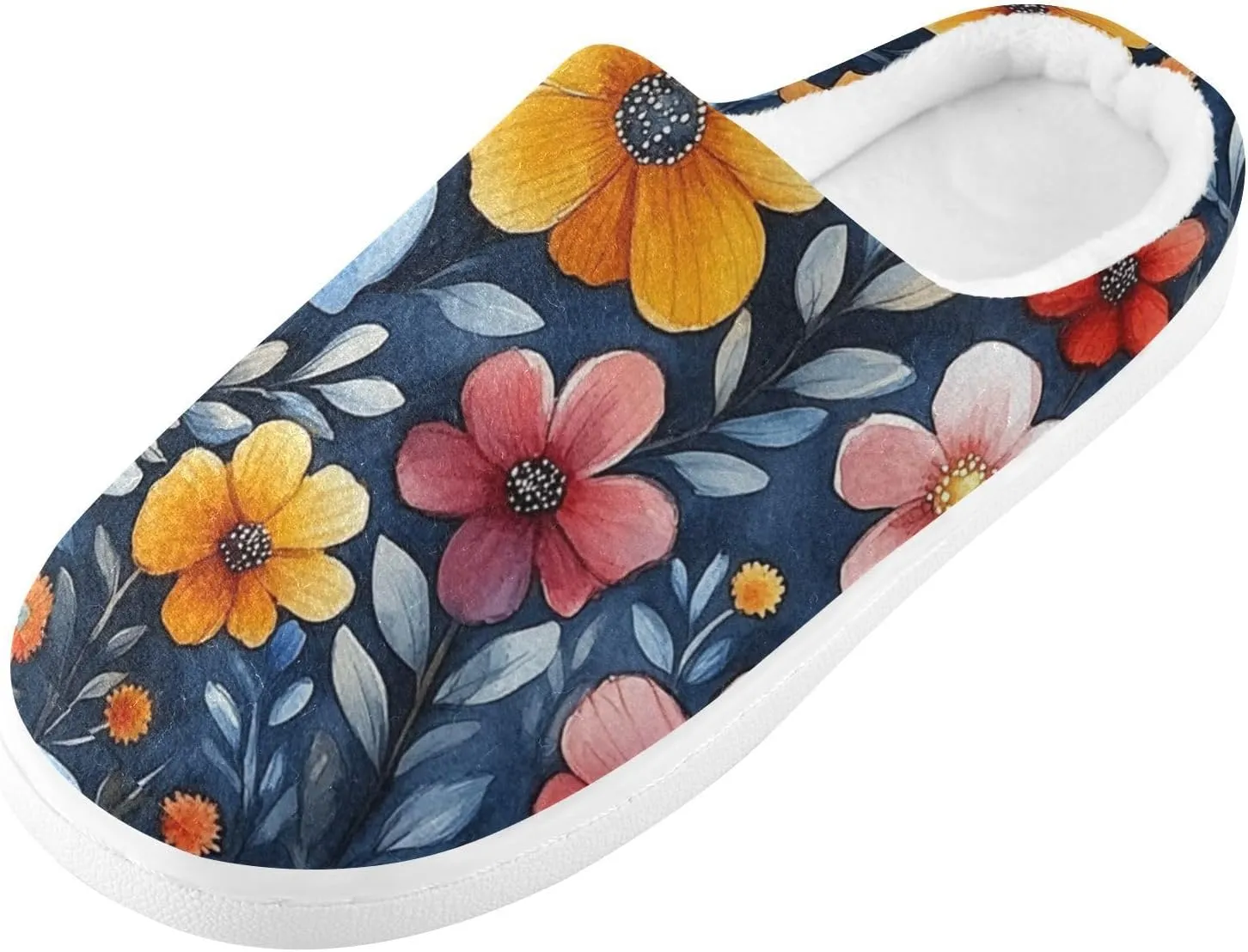 Funny Pampas Rustic Floral Cozy Furry House Slippers Winter Slippers with Memory Foam for Girls Home 6-7