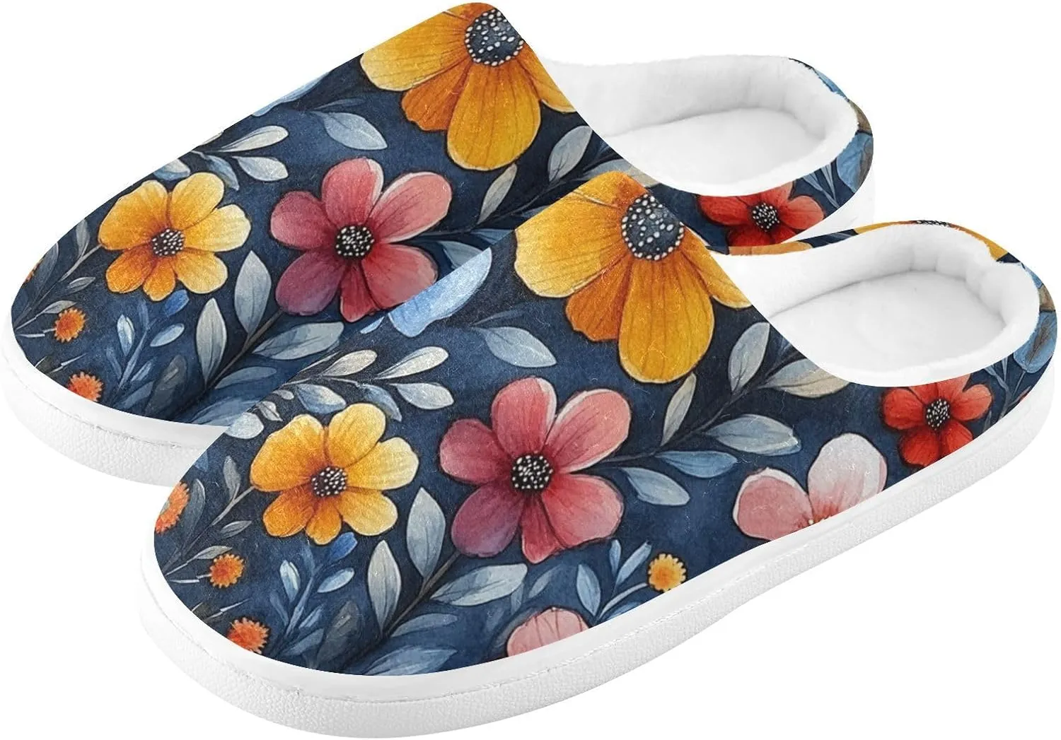 Funny Pampas Rustic Floral Cozy Furry House Slippers Winter Slippers with Memory Foam for Girls Home 6-7