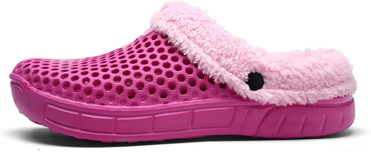 Fur Lined Clogs for House : Winter Warm Fuzzy Slippers for Unisex Non-Slip Breathable Walking Garden Shoes Indoor Outdoor for Women Men