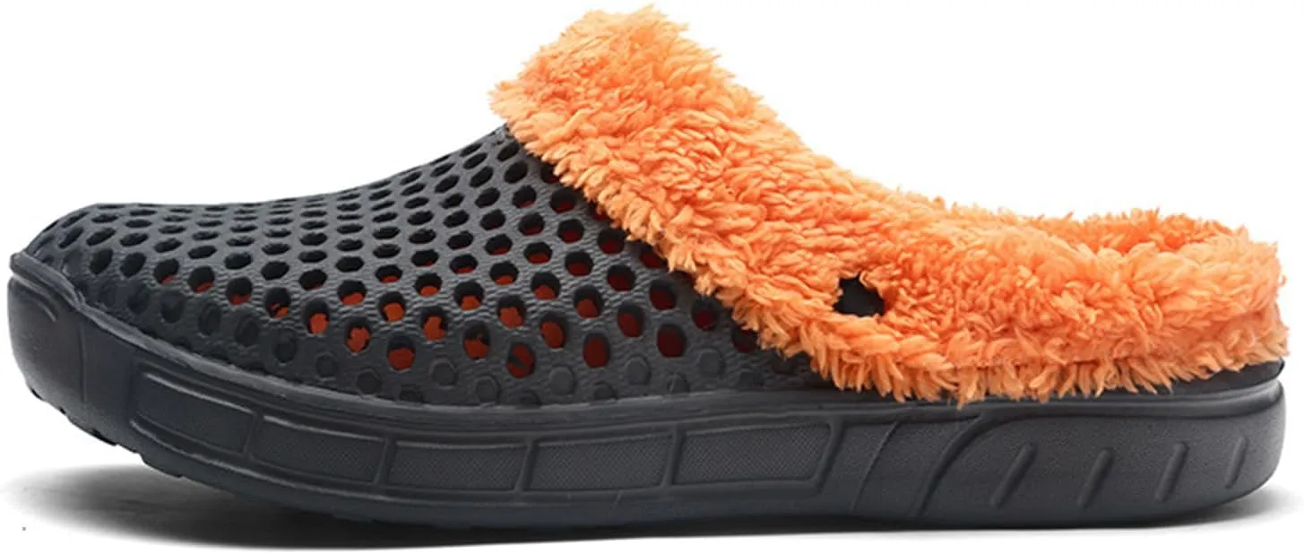 Fur Lined Clogs for House : Winter Warm Fuzzy Slippers for Unisex Non-Slip Breathable Walking Garden Shoes Indoor Outdoor for Women Men