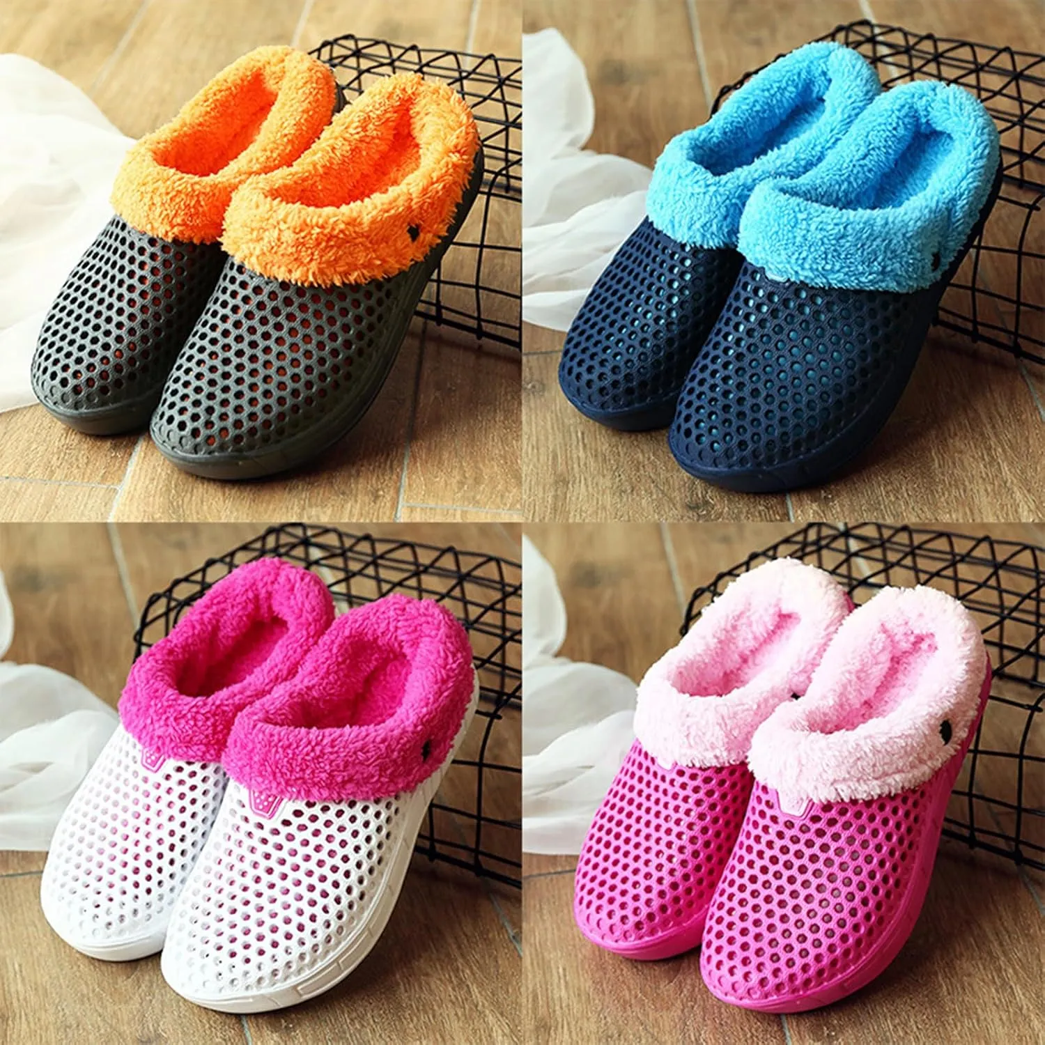 Fur Lined Clogs for House : Winter Warm Fuzzy Slippers for Unisex Non-Slip Breathable Walking Garden Shoes Indoor Outdoor for Women Men
