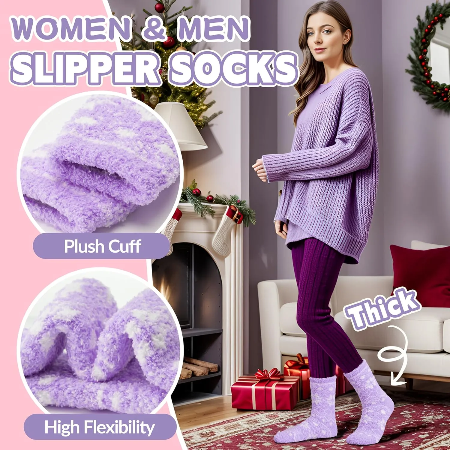 Fuzzy Slipper Socks Thick Fluffy Warm Winter Cozy Plush Soft Sleep Home Socks for Women Men