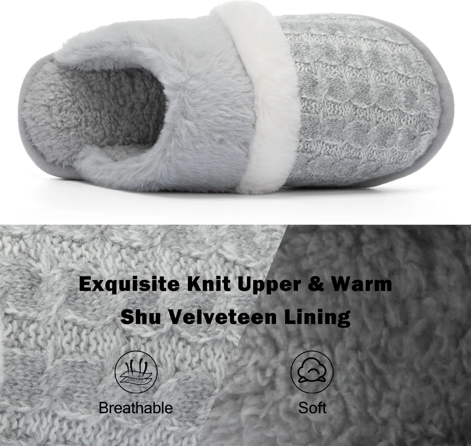 Fuzzy Slippers for Women Indoor and Outdoor Cozy Soft Women's Slipper Knit House Shoes with Memory Foam Anti-Skid Sole Gifts for Womens Mom Her Ladies