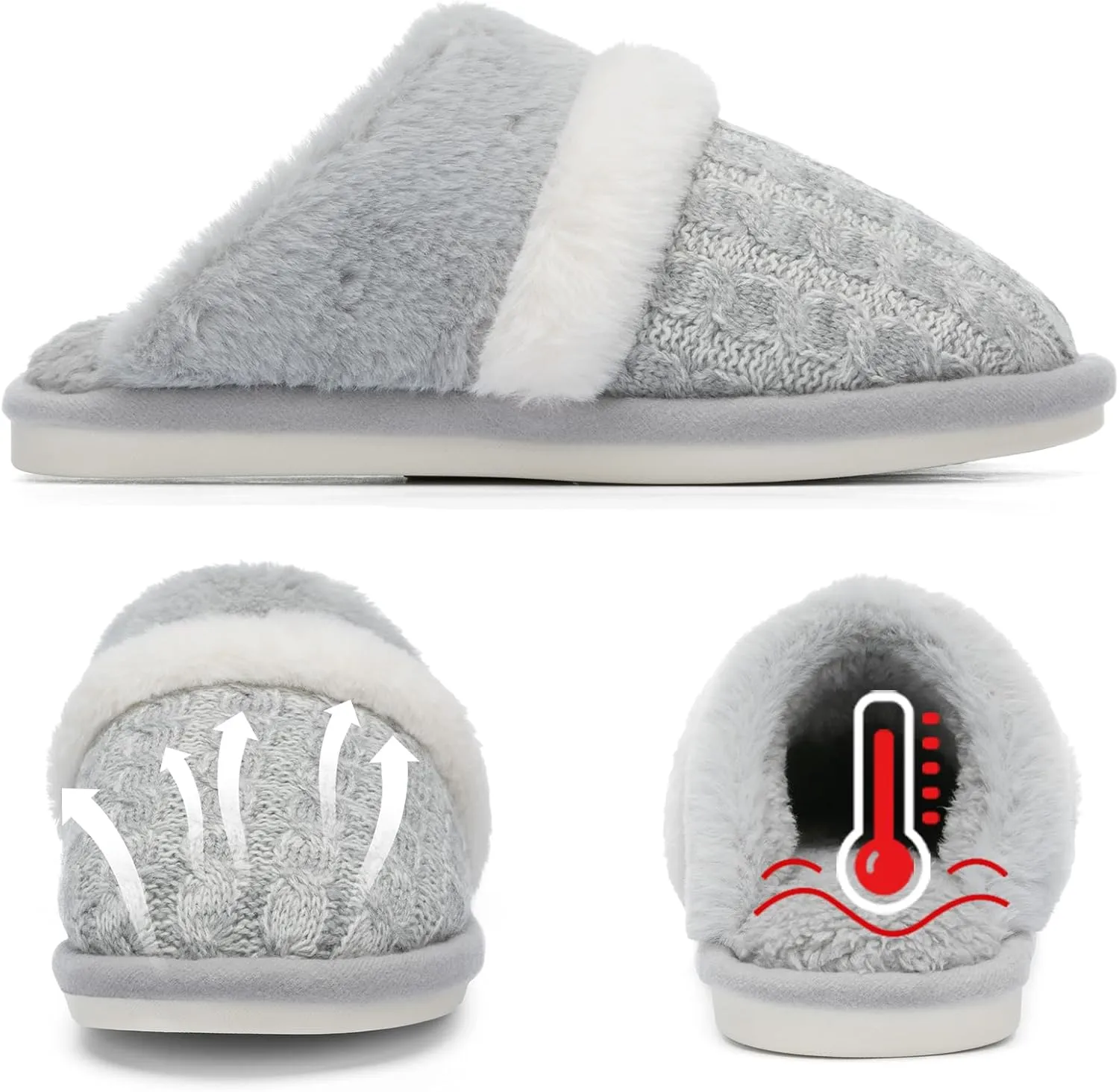 Fuzzy Slippers for Women Indoor and Outdoor Cozy Soft Women's Slipper Knit House Shoes with Memory Foam Anti-Skid Sole Gifts for Womens Mom Her Ladies