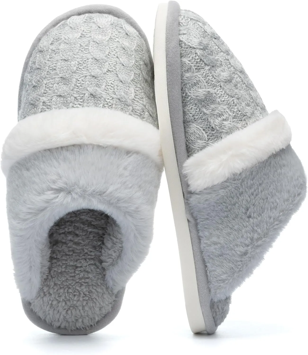 Fuzzy Slippers for Women Indoor and Outdoor Cozy Soft Women's Slipper Knit House Shoes with Memory Foam Anti-Skid Sole Gifts for Womens Mom Her Ladies