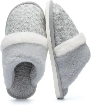 Fuzzy Slippers for Women Indoor and Outdoor Cozy Soft Women's Slipper Knit House Shoes with Memory Foam Anti-Skid Sole Gifts for Womens Mom Her Ladies
