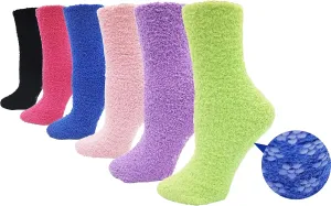 Fuzzy Socks Non Skid, 6 Pairs for Women, Warm, Soft Furry Microfiber, Comfortable, Cozy, Bulk Pack