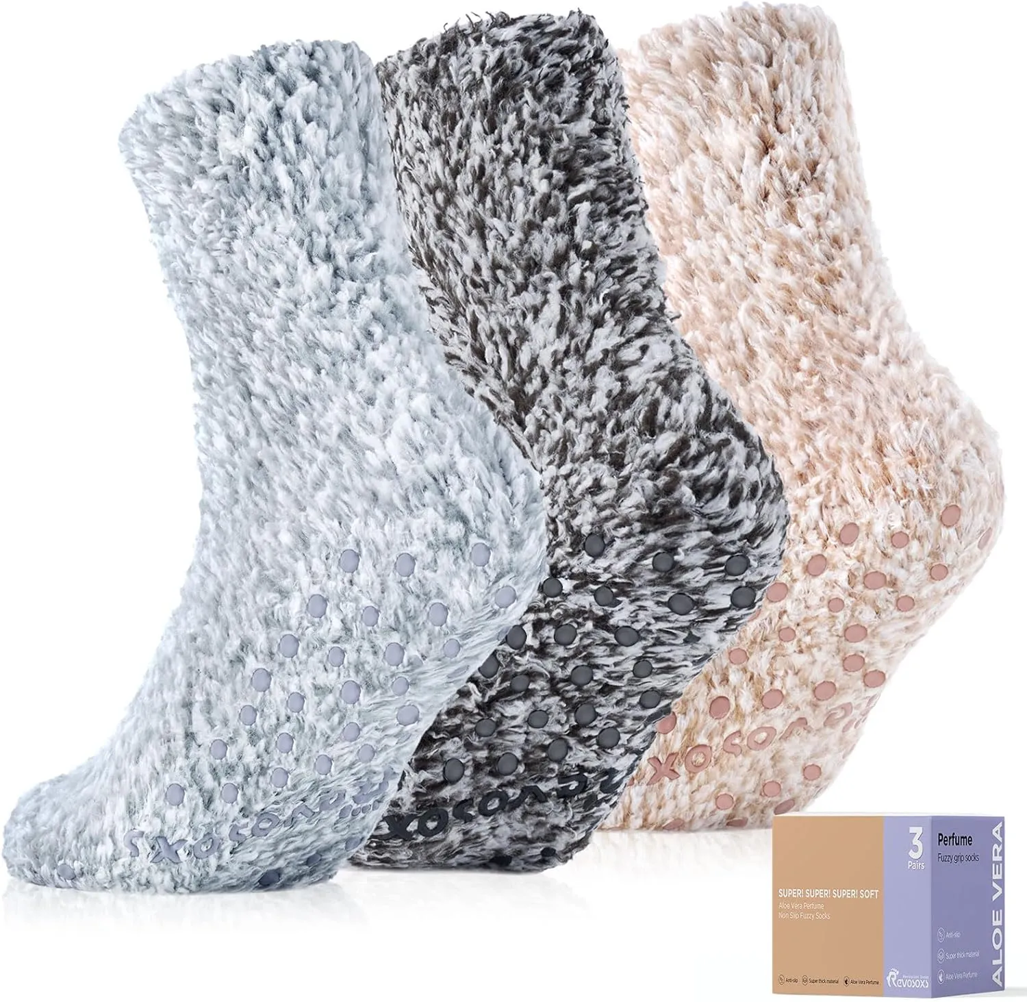 Fuzzy Socks with Grips for Women Men,Non Slip Hospital Crew Cozy Socks with Aloe Vera Perfume
