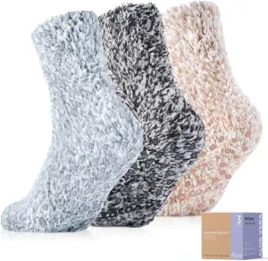 Fuzzy Socks with Grips for Women Men,Non Slip Hospital Crew Cozy Socks with Aloe Vera Perfume