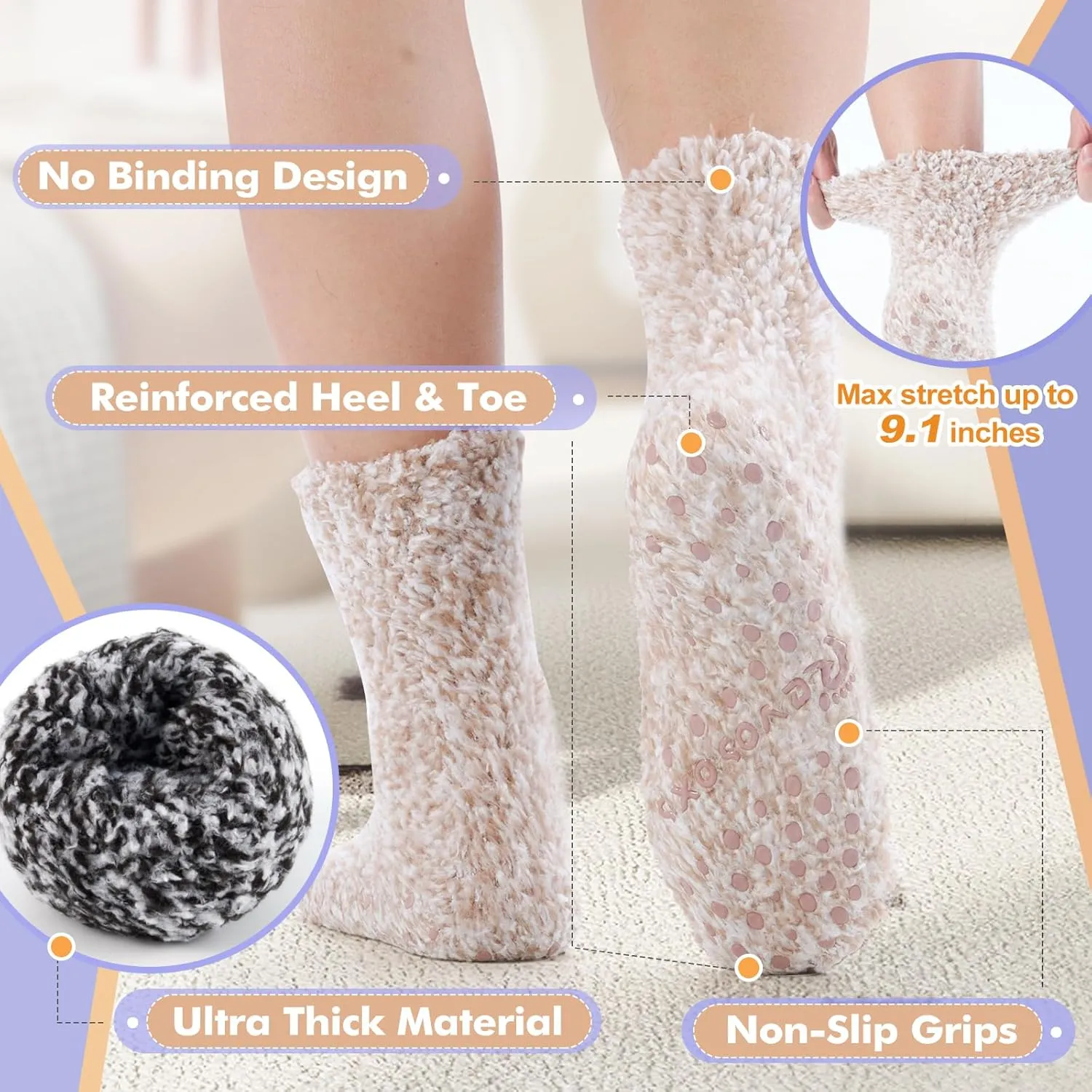 Fuzzy Socks with Grips for Women Men,Non Slip Hospital Crew Cozy Socks with Aloe Vera Perfume