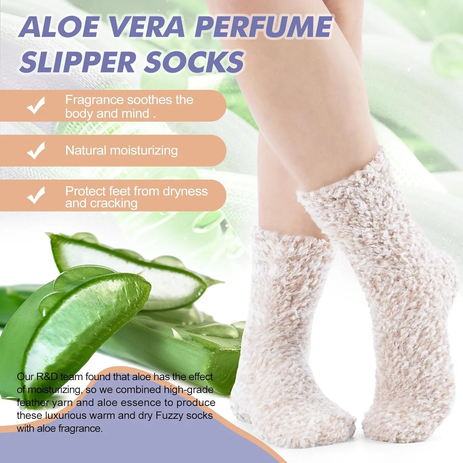 Fuzzy Socks with Grips for Women Men,Non Slip Hospital Crew Cozy Socks with Aloe Vera Perfume