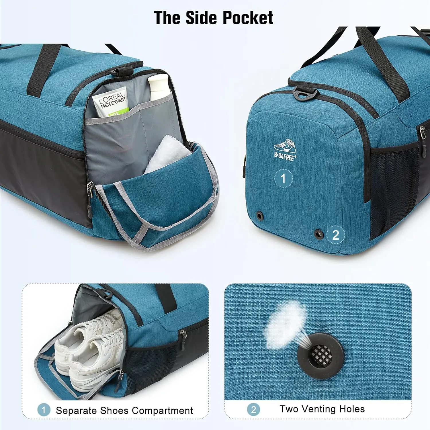 G4Free 45L/60L 3-Way Duffle Backpack Gym Bag with Wet Pocket & Shoes Compartment Sports Travel Weekender Overnight Duffel Bag
