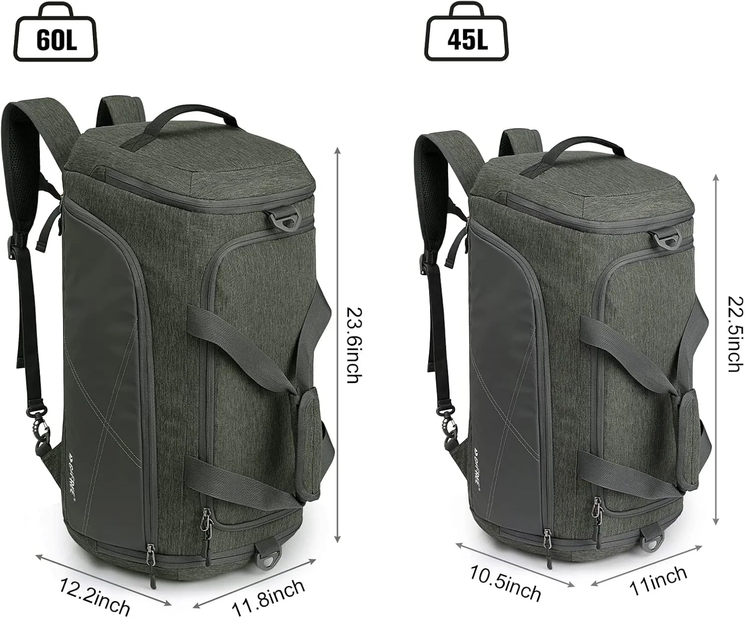 G4Free 45L/60L 3-Way Duffle Backpack Gym Bag with Wet Pocket & Shoes Compartment Sports Travel Weekender Overnight Duffel Bag