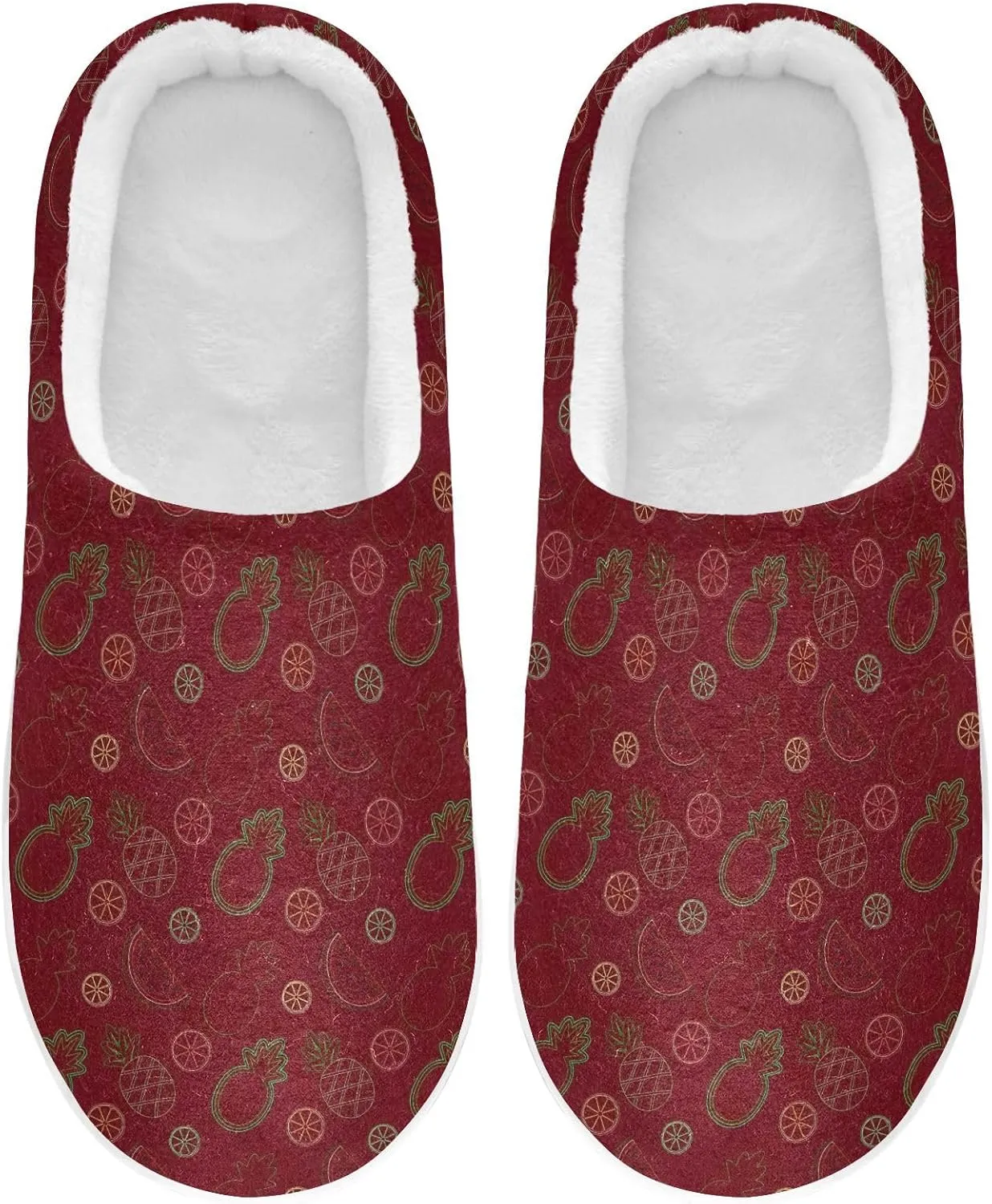 GAIGEO Cozy Slippers Summer Watermelon Lemon Pink, Lined Indoor/Outdoor Fuzzy House Shoes, Soft Slippers for Women