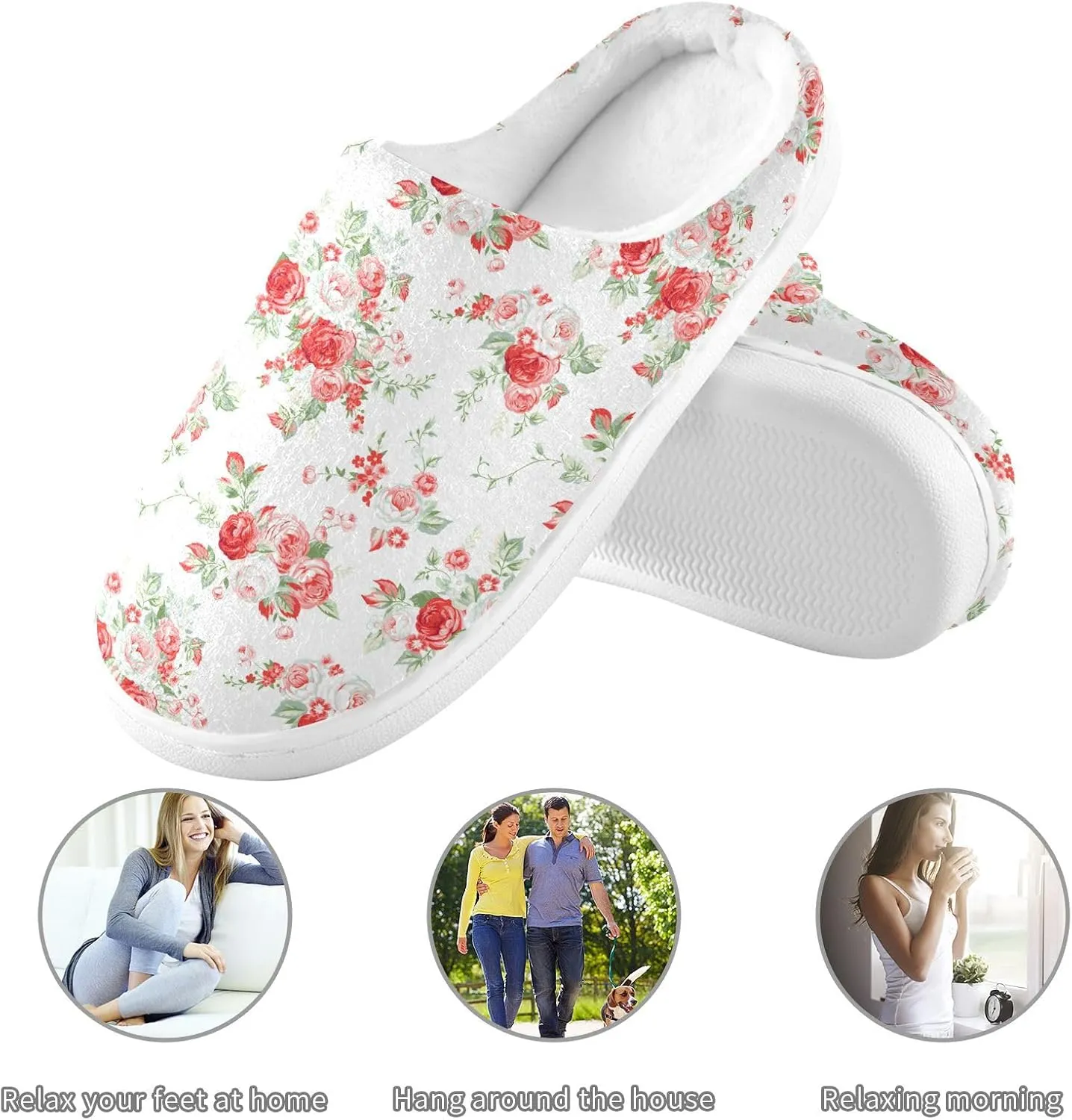 GAIGEO Mens House Slippers Elegant Floral Stripes, Memory Foam Slippers for Women for Indoor Bedroom, Warm Winter House Shoes