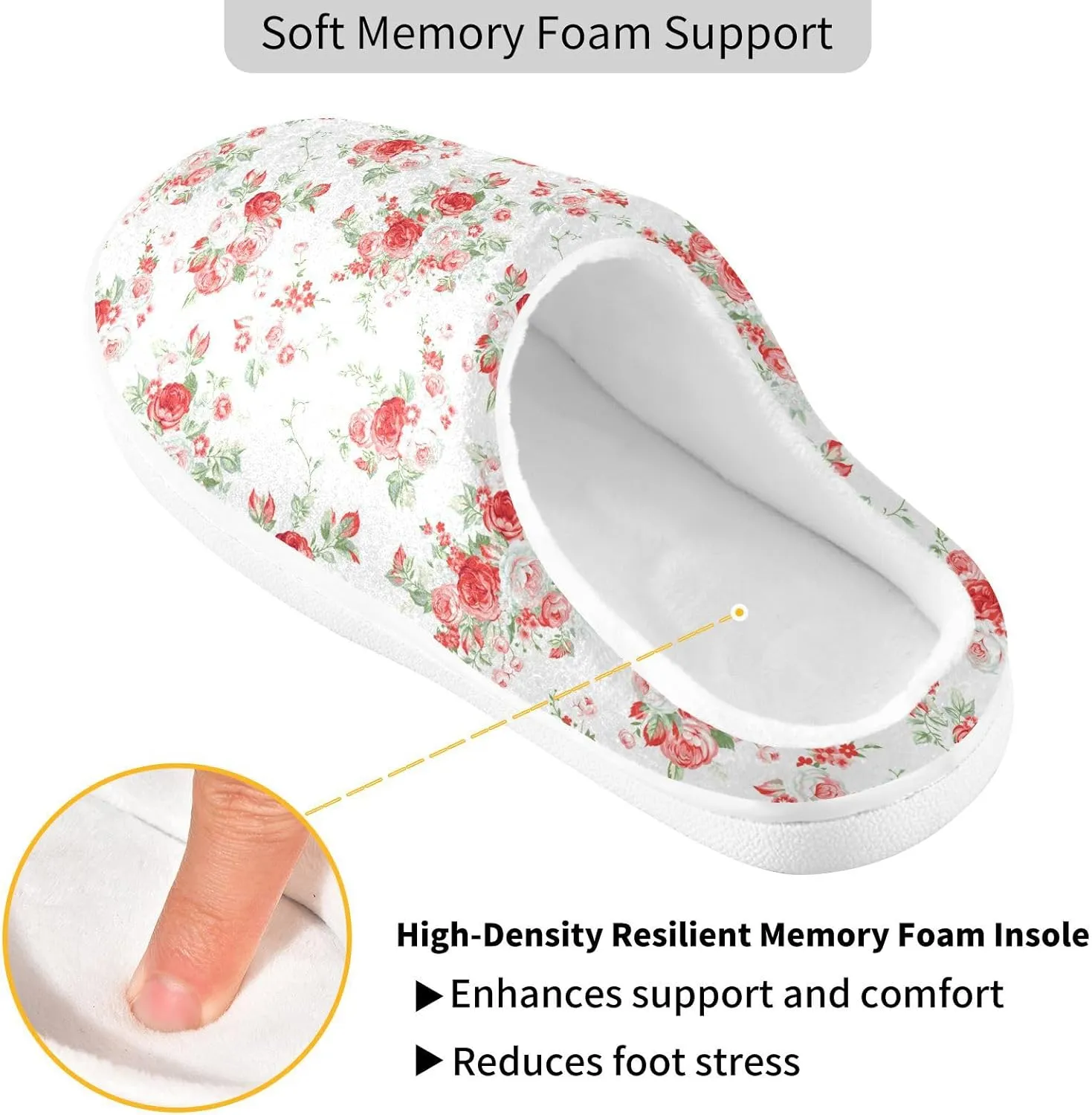 GAIGEO Mens House Slippers Elegant Floral Stripes, Memory Foam Slippers for Women for Indoor Bedroom, Warm Winter House Shoes