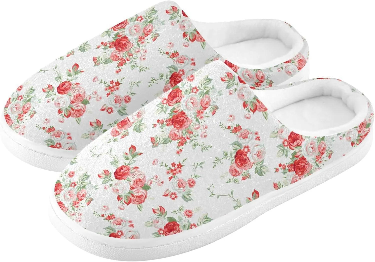 GAIGEO Mens House Slippers Elegant Floral Stripes, Memory Foam Slippers for Women for Indoor Bedroom, Warm Winter House Shoes