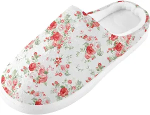 GAIGEO Mens House Slippers Elegant Floral Stripes, Memory Foam Slippers for Women for Indoor Bedroom, Warm Winter House Shoes