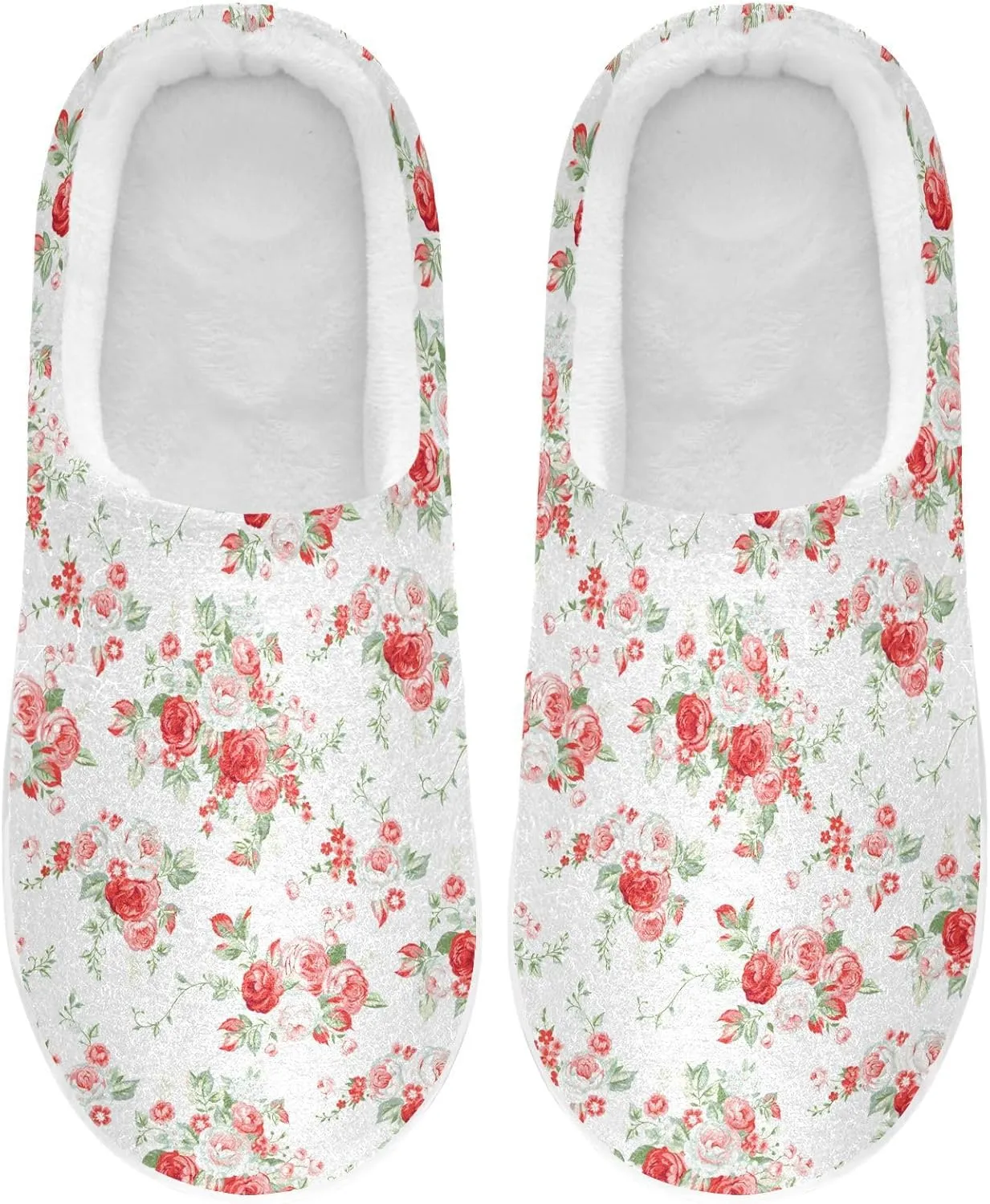 GAIGEO Mens House Slippers Elegant Floral Stripes, Memory Foam Slippers for Women for Indoor Bedroom, Warm Winter House Shoes