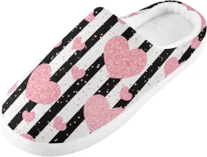 GAIGEO Women Slippers Chic Love Stripe Black White, Memory Foam Slippers Men for Indoor Bedroom, Warm Winter House Shoes