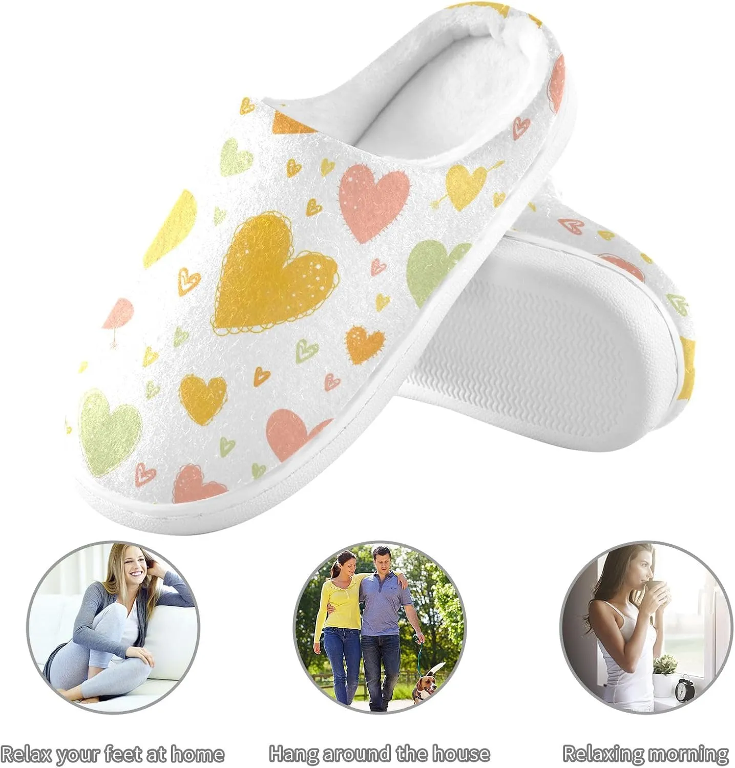 GAIGEO Womens Indoor Slippers Valentine Love White, Warm Ladies Slippers for Indoor/Outdoor, Ideal for Winter