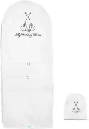 Garment Bag for Wedding Dress-Bridal Cover for Your Long Evening Gown Perfect for Storage & Travel Easy Access Zipper & Gusset 3 Pockets for Accessories including Shoe Bag – 69X28 Inches