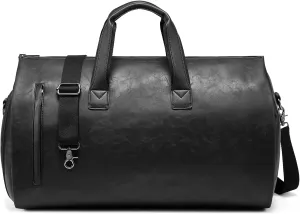 Garment Duffle Bags for Travel,Convertible Carry on Garment Bag with Shoe Compartment,2 in 1 Faux Leather Waterproof Travel Suit Bag with Shoulder Strap for Men Women