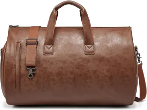 Garment Duffle Bags for Travel,Convertible Carry on Garment Bag with Shoe Compartment,2 in 1 Faux Leather Waterproof Travel Suit Bag with Shoulder Strap for Men Women