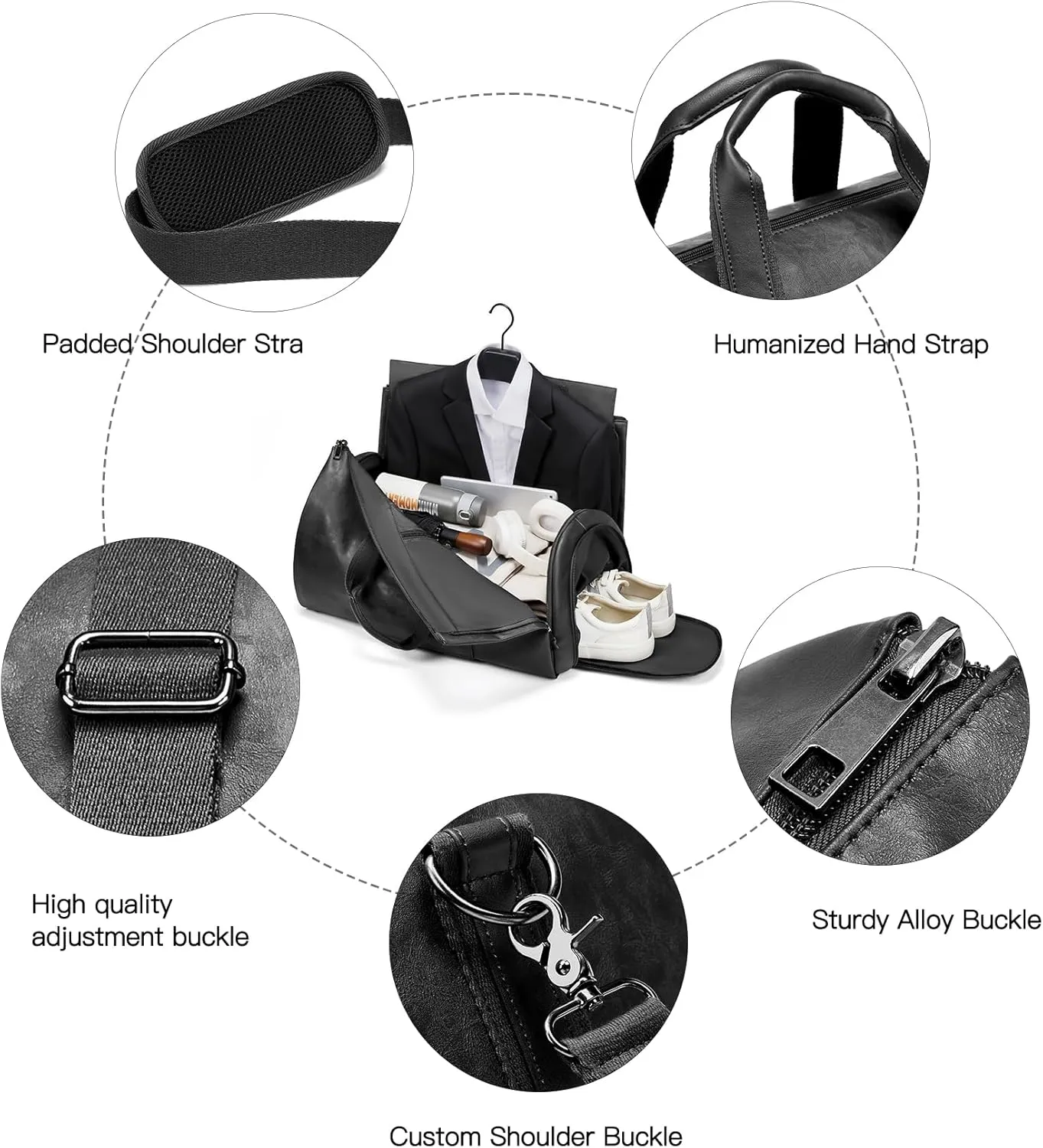 Garment Duffle Bags for Travel,Convertible Carry on Garment Bag with Shoe Compartment,2 in 1 Faux Leather Waterproof Travel Suit Bag with Shoulder Strap for Men Women