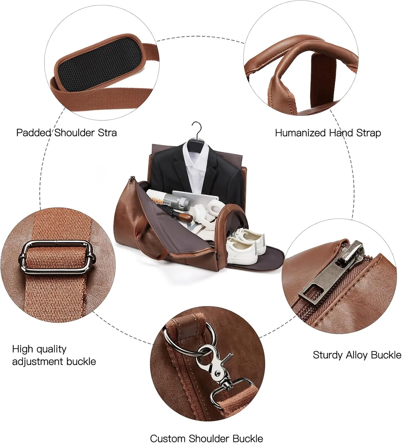 Garment Duffle Bags for Travel,Convertible Carry on Garment Bag with Shoe Compartment,2 in 1 Faux Leather Waterproof Travel Suit Bag with Shoulder Strap for Men Women