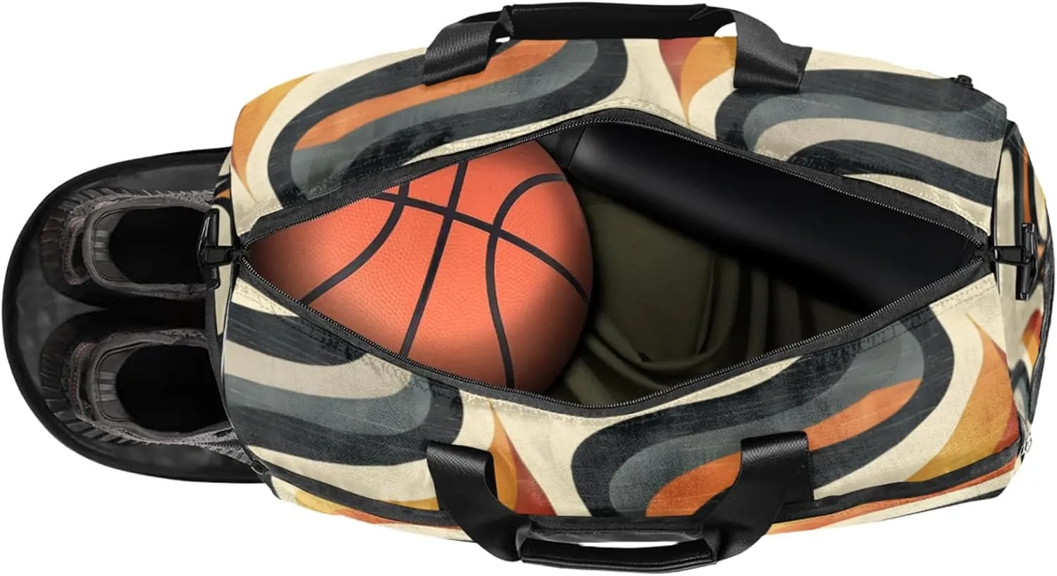 Geometry Gym Bags for Men Women, 43L Medium Sports Wave Pattern Travel Duffel Bag for Men with Shoe Compartment,Carry on Bags for Airplanes Women