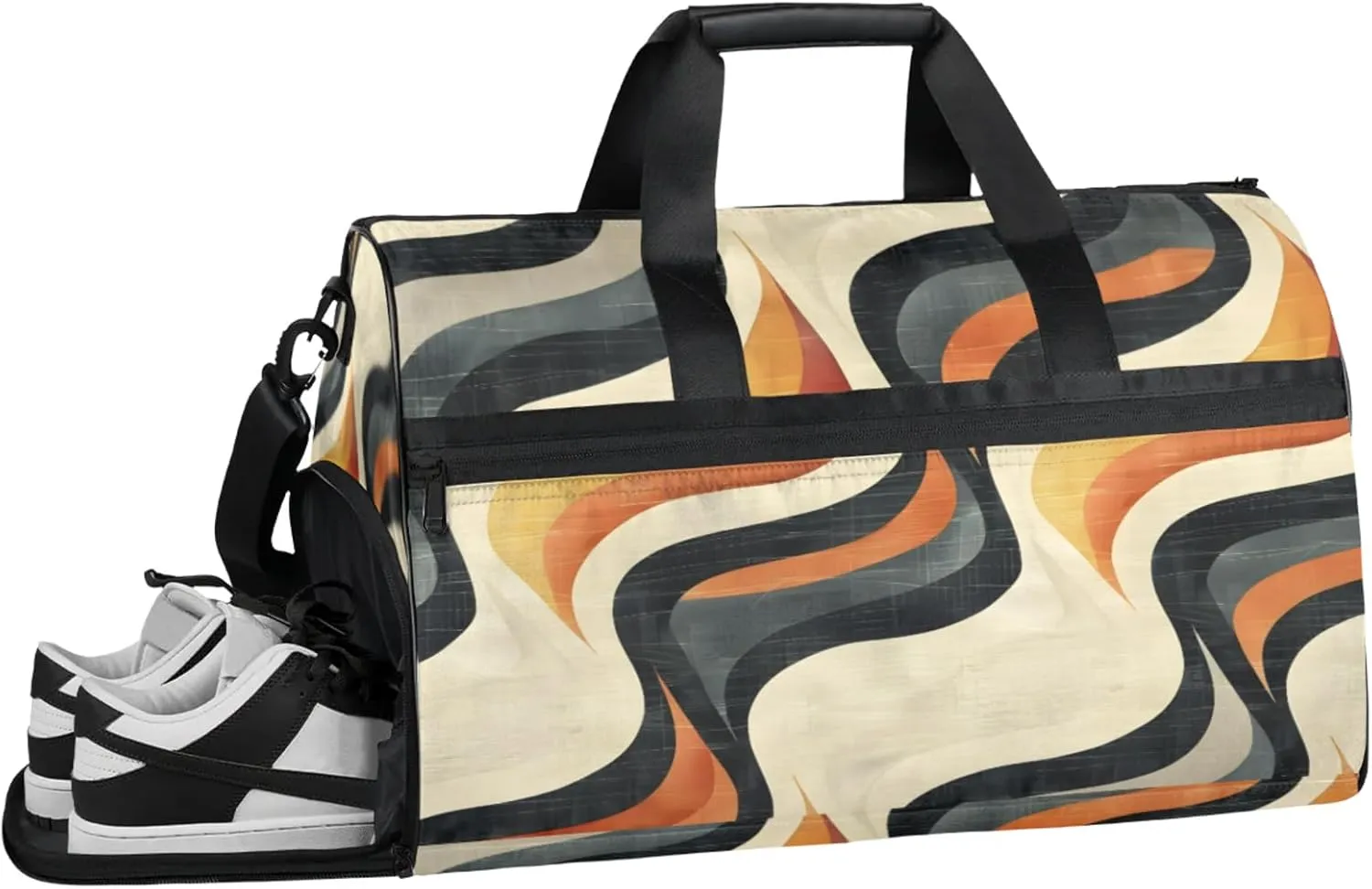 Geometry Gym Bags for Men Women, 43L Medium Sports Wave Pattern Travel Duffel Bag for Men with Shoe Compartment,Carry on Bags for Airplanes Women