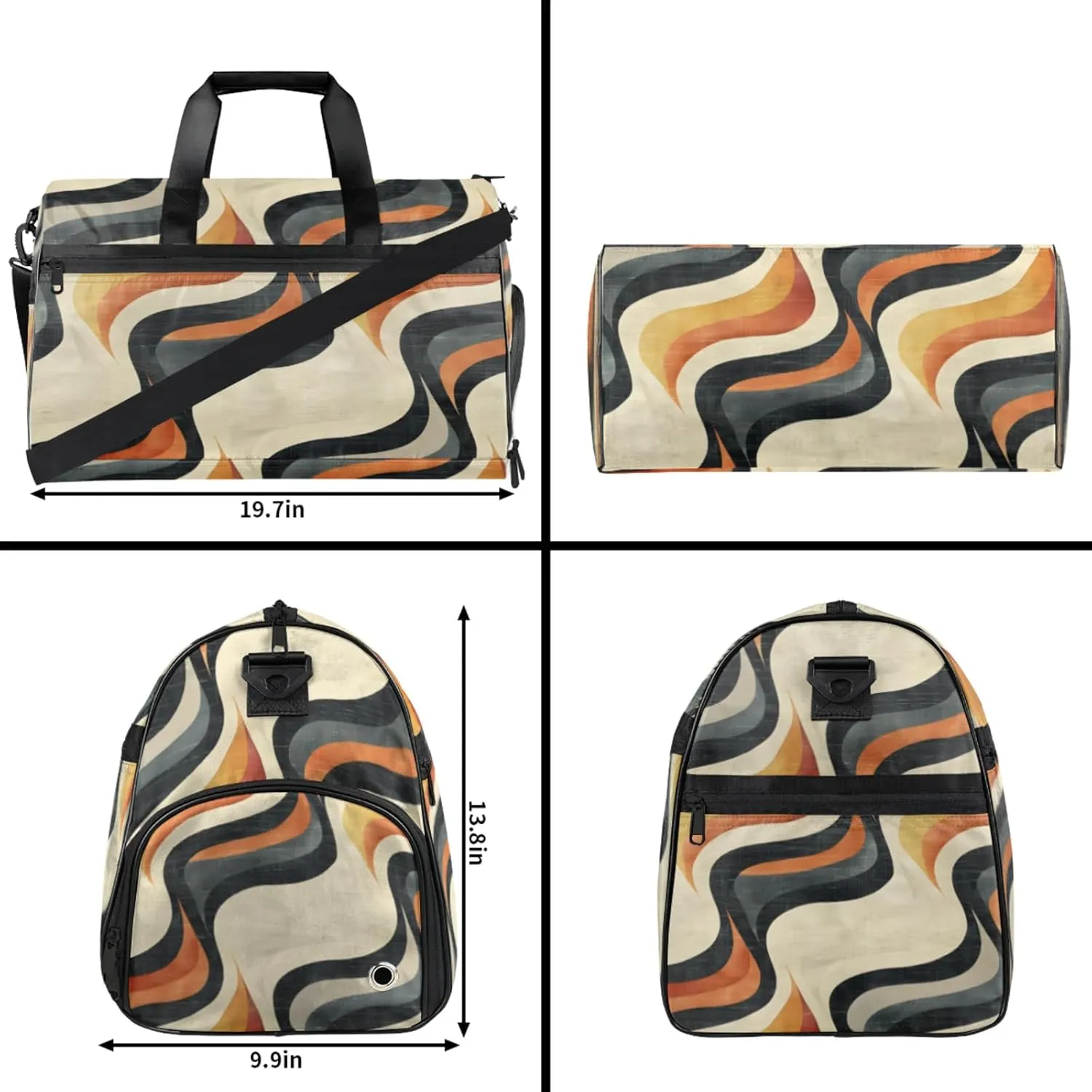 Geometry Gym Bags for Men Women, 43L Medium Sports Wave Pattern Travel Duffel Bag for Men with Shoe Compartment,Carry on Bags for Airplanes Women