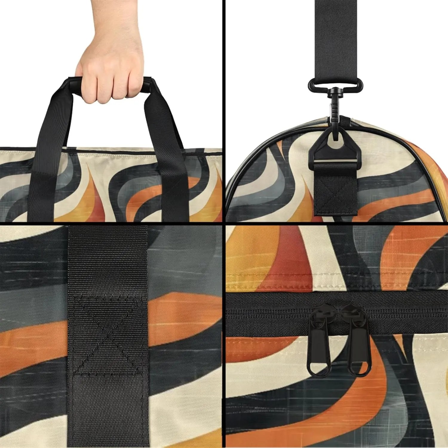 Geometry Gym Bags for Men Women, 43L Medium Sports Wave Pattern Travel Duffel Bag for Men with Shoe Compartment,Carry on Bags for Airplanes Women