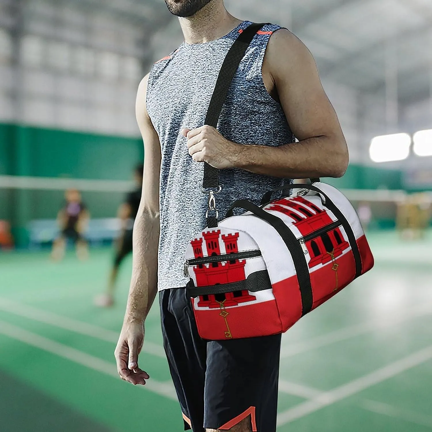 Gibraltar Flag Gym Bag for Men Women with Waterproof Shoe Compartment Travel Tote