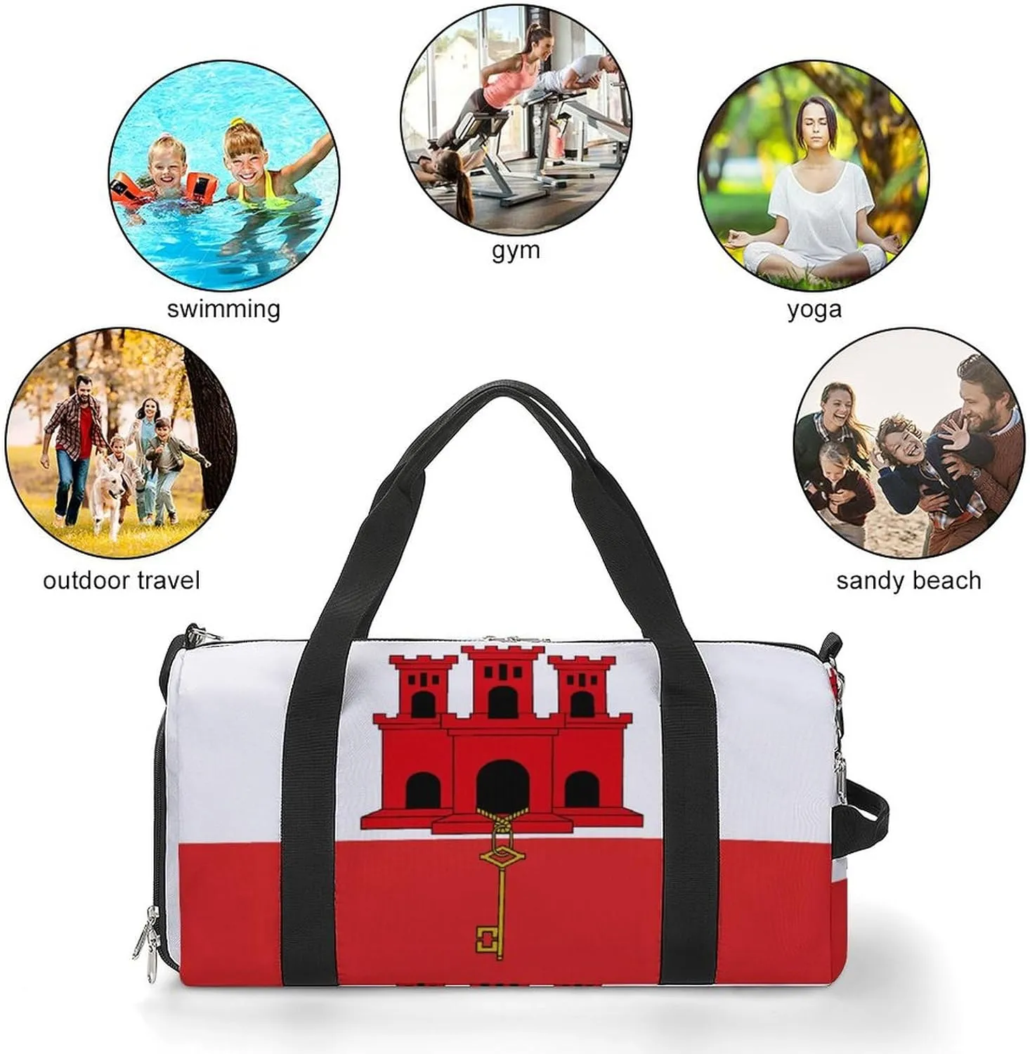 Gibraltar Flag Gym Bag for Men Women with Waterproof Shoe Compartment Travel Tote