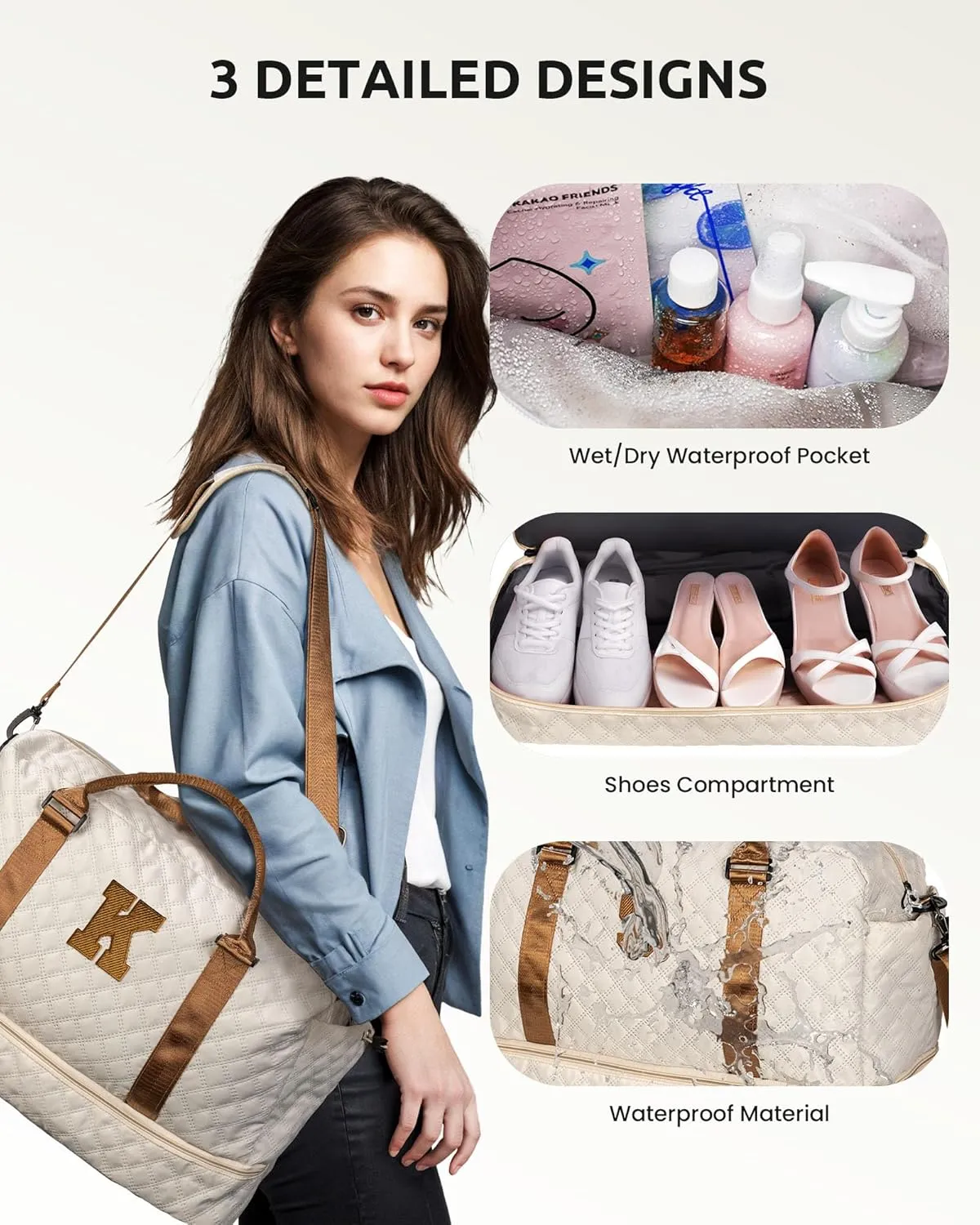 Gifts for Daughter-Initial Duffle Bag with Shoe Compartment, Personalized Weekender Bag, Monogram Overnight Bag, Letter Travel Bag with Makeup Bag，Sister Friend Girlfriend Gifts (Letter M)