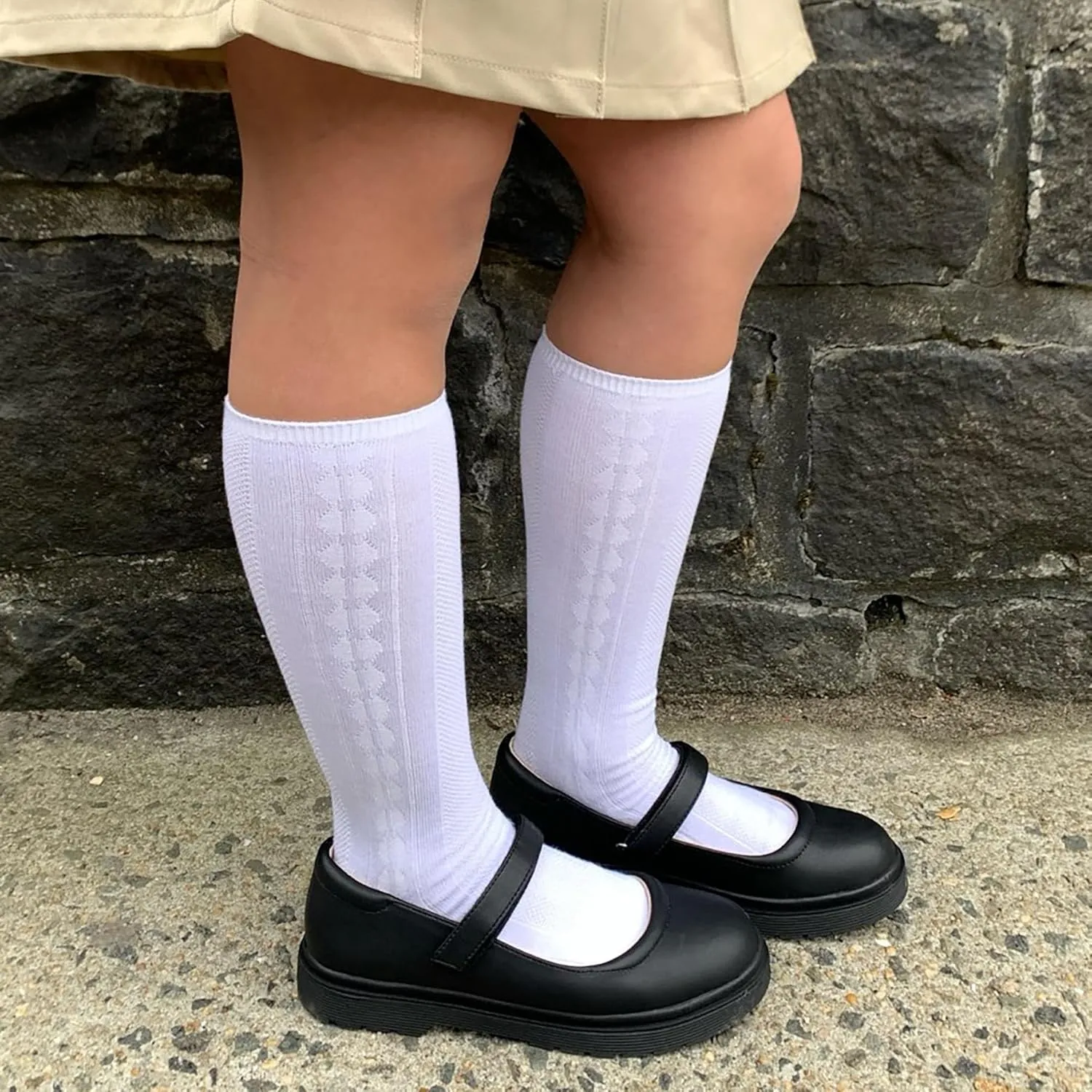 Girls 6 Pair Pack Unisex Soft Uniform Cable Dress Knee High Socks Comfort Seam Toe White or Navy Sizes Small to Large