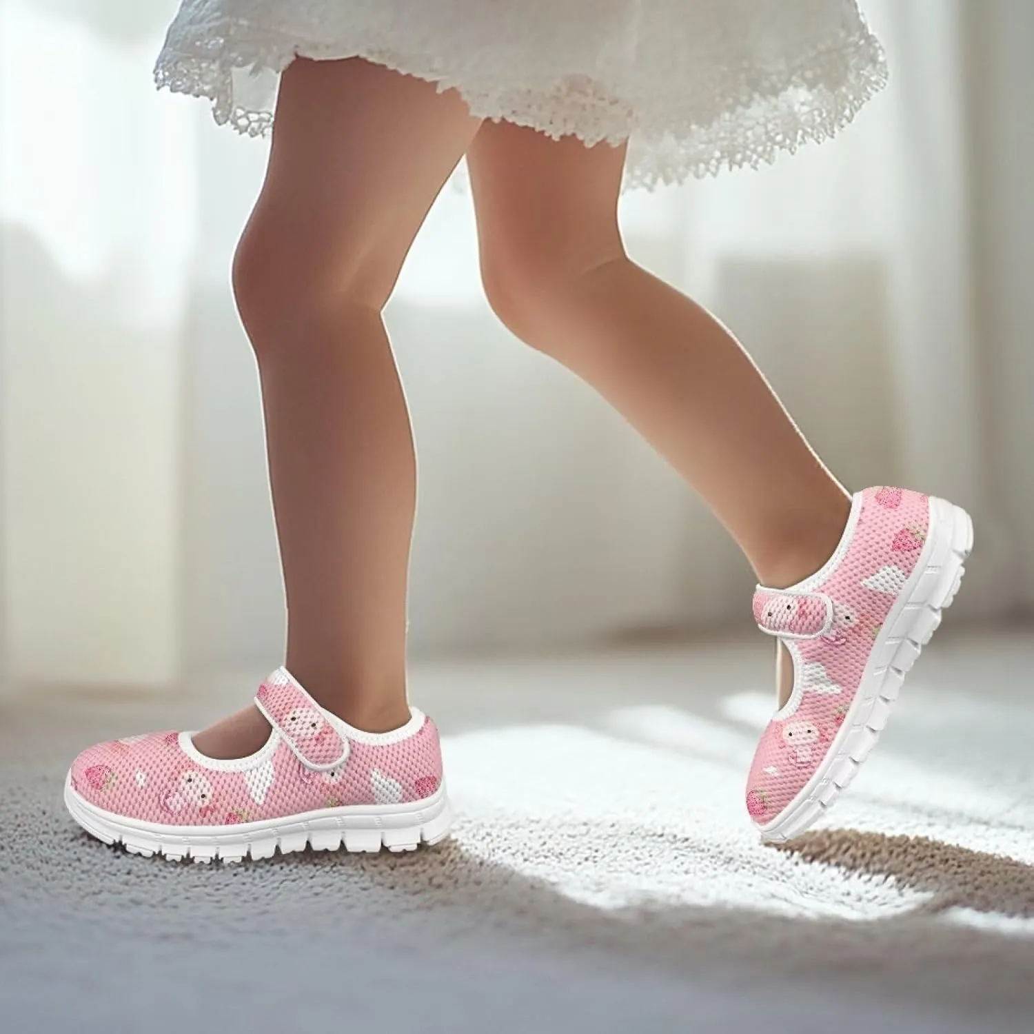 Girls Casual Shoes with Strap,Printed Sneaker for Toddlers Kids,Comfort Anti-Slip Walking Shoes for Indoor Outdoor